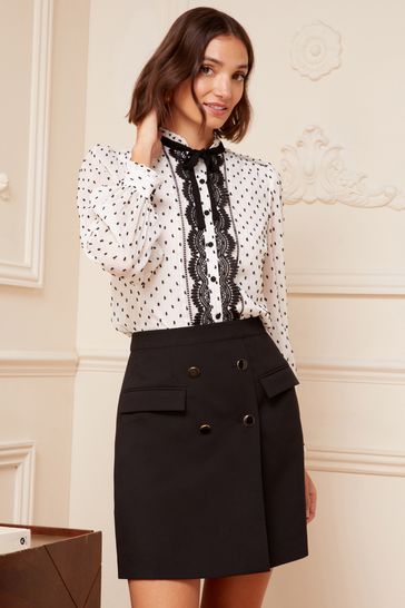 Buy Love Roses Black Tailored Button Detail Mini Wrap Skirt from Next Poland