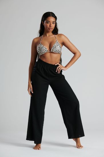 South Beach Black Linen Look Palazzo Pants