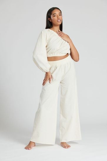 South Beach Neutral Linen Look Palazzo Pants