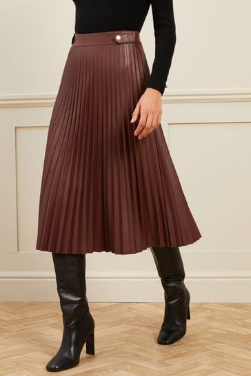 Love & Roses Berry Faux Leather Pleated Midi Skirt