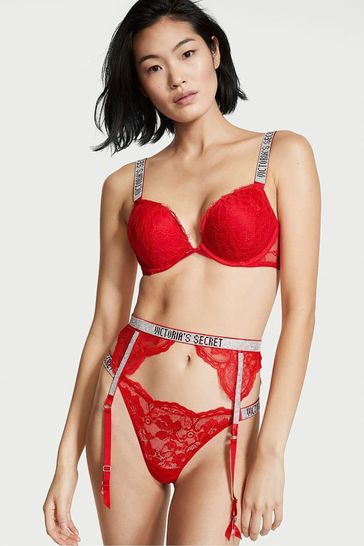 Buy Victoria's Secret Lipstick Red Lace Shine Strap Suspenders from Next  Luxembourg