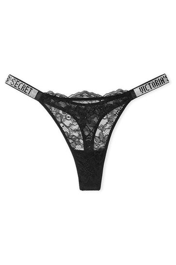 Buy Victoria's Secret Black Lace Thong Shine Strap Knickers from