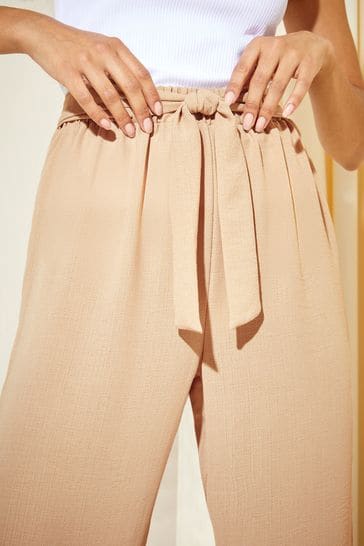 Friends Like These Nude Wide Leg Belted Paperbag Trousers