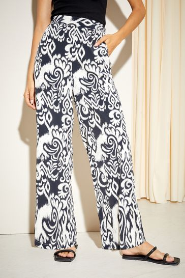 Friends Like These Black and White Wide Leg Pull On Trousers