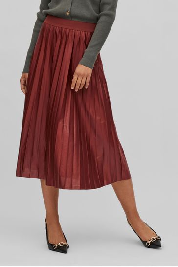 VILA Red Midi Pleated Summer Skirt