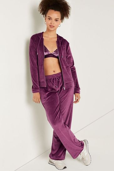 Victoria s Secret PINK Rich Maroon Red Velour Zip Up Hoodie