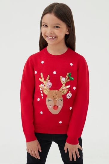 Girls red online christmas jumper