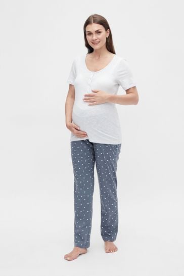 Mamalicious Grey & Navy Maternity & Nursing Function Long Sleeve Pyjama Set