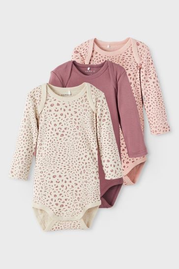 Name It Pink Organic Cotton 3 Pack Long Sleeve Bodysuits