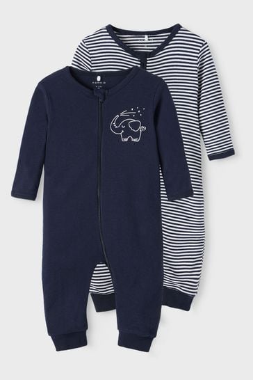 Name It Blue 2 Pack Organic Cotton Sleep Suits