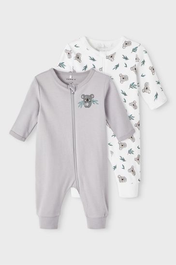 Name It Silver 2 Pack Organic Cotton Sleep Suits