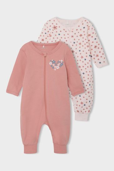 Name It Pink 2 Pack Organic Cotton Sleep Suits