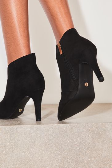 Lipsy Black Faux Suede Regular Fit Mid Heel Ankle Bootie
