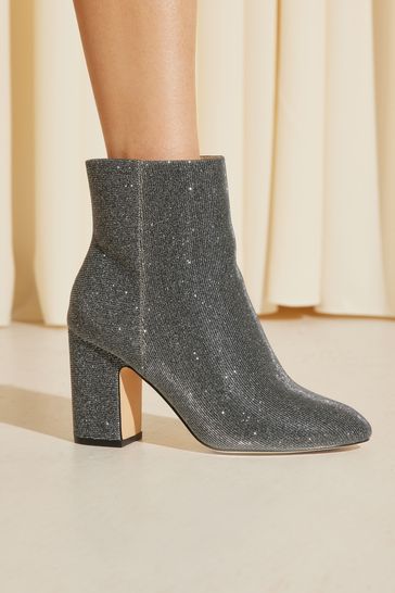 Friends Like These Silver Block Heel Ankle Boot