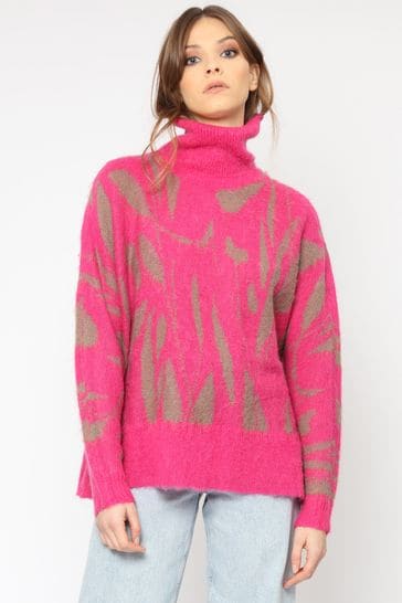 Religion Pink Lush Polo Jumper With Abstract Pattern