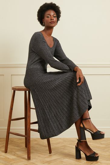 Black metallic top knit dress