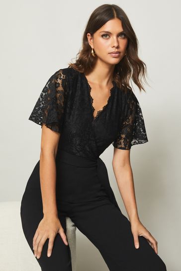 Lipsy wrap short sleeve wide leg jumpsuit shop