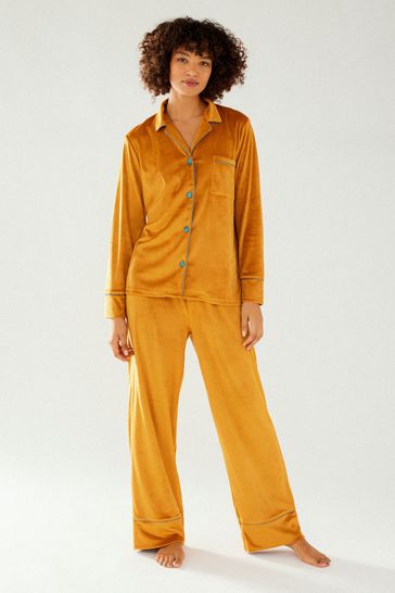 Chelsea Peers Orange Velour Button Up & Relaxed Trouser