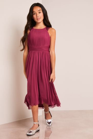 Lipsy Berry Red Embellished Strap Midi Occasion Dress