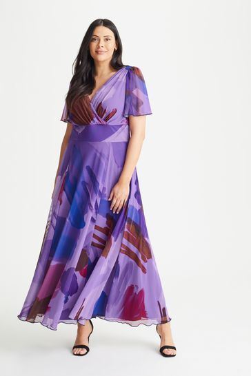 Buy Scarlett Jo Purple Multi Print Isabelle Angel Sleeve Maxi