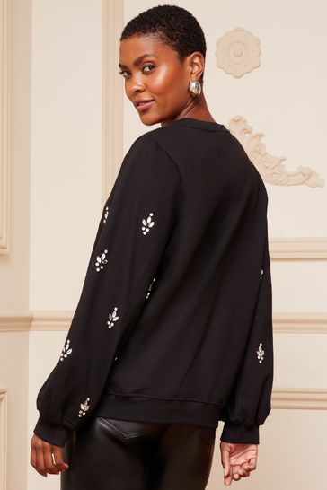 Buy Love Roses Black All over Beaded Embellished Sweatshirt from