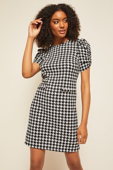 Friends Like These Monochrome Short Puff Sleeve Round Neck Shift Dress