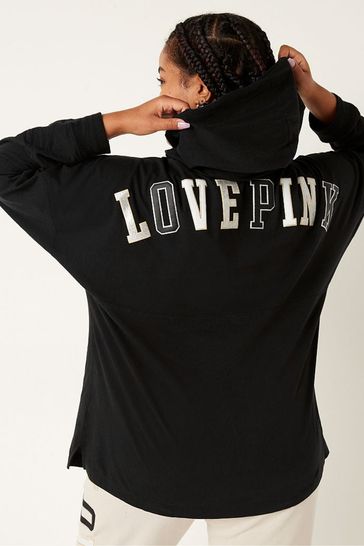 Buy Victoria s Secret PINK Pure Black Cotton Oversized Hooded T