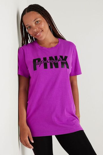 Buy Victoria s Secret PINK Purple Cotton Short Sleeve Campus T