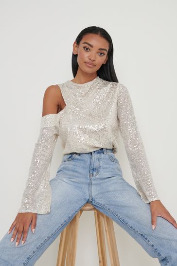 Buy Pretty Lavish Silver Sequin Jett Asymetric Blouse from Next Luxembourg