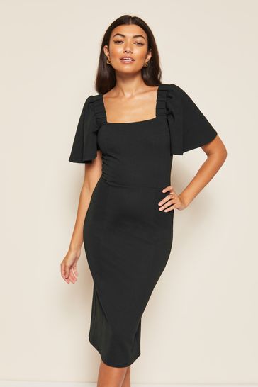 Square neck midi on sale dress with sleeves