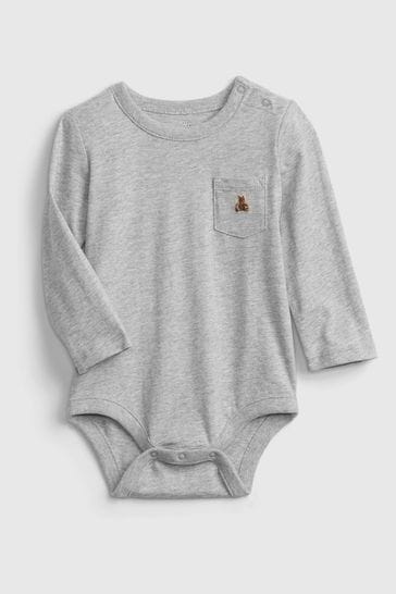 Gap Light Grey Long Sleeve Baby Bodysuit