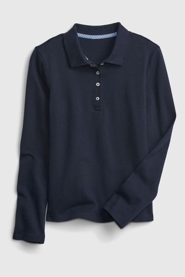 Gap Indigo Blue Organic Cotton Uniform Long Sleeve Polo Shirt