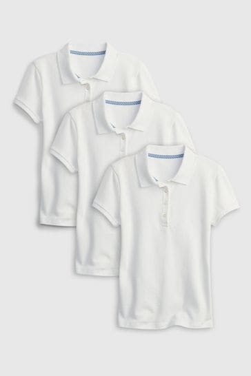 Gap White Organic Cotton 3 Pack Uniform Short Sleeve Polo Shirts