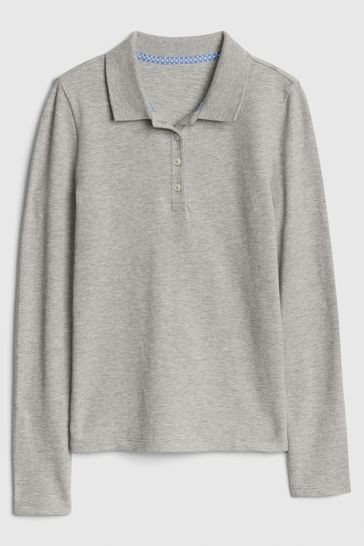 Gap Grey Uniform Stretch Long Sleeve Polo Shirt