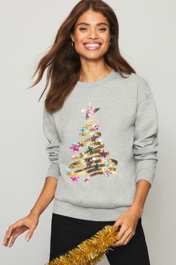Lipsy Grey Tree Regular Christmas Sweatshirt