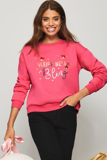Lipsy Pink Sleigh Regular Christmas Sweatshirt