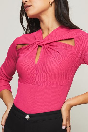 Buy Lipsy Bright Pink Twist Neck Cut Out Top from Next Luxembourg