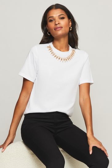 Lipsy White Necklace Trim T-Shirt