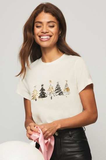 Lipsy White Trees Regular Christmas T-Shirt