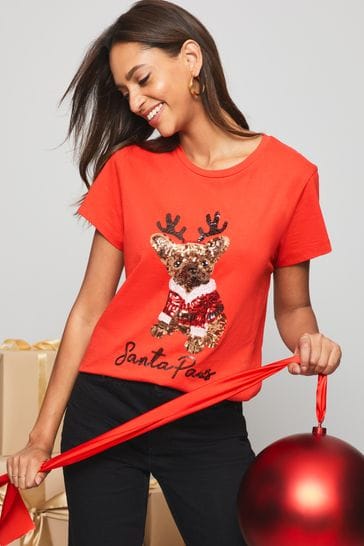Lipsy Red Santa Paws Regular Christmas T-Shirt
