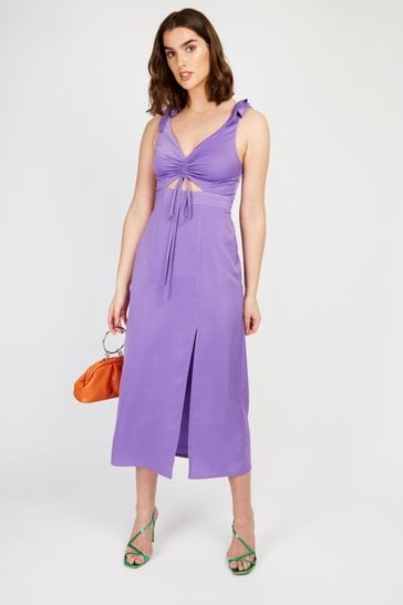 Buy Little Mistress Purple Purple Satin Tie Strap Midi Dress from