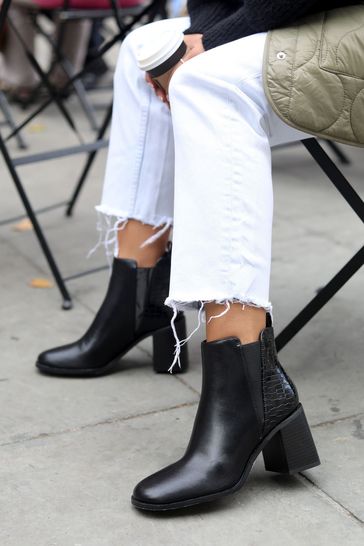 Linzi Black PU Superstar Heeled Ankle Boot With Croc detailing