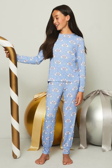 Lipsy Blue Long Sleeve Christmas Pyjama Set