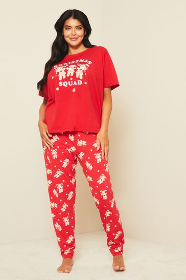 Lipsy Red Gingerbread Curve Jersey Short Sleeve Christmas Pyjama Set