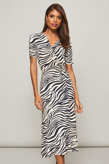 Lipsy Zebra Print Jersey Knot Front Midi Dress