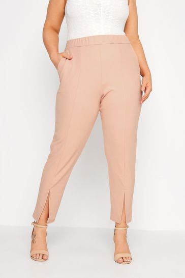 Yours Curve Peach Tapered Scuba Trouser With Split Front