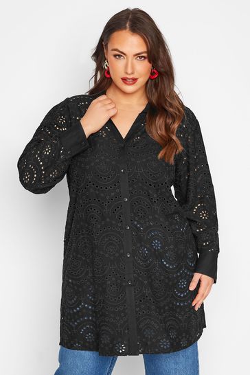 Yours Curve Black Limited Broderie Anglaise Shirt