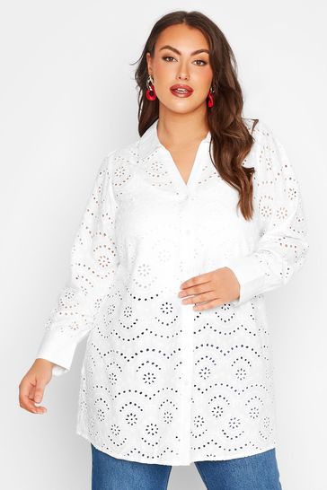 Yours Curve White Limited Broderie Anglaise Shirt