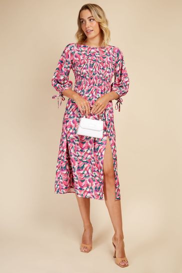 Buy Little Mistress Pink Print Shirred Midaxi Dress from Next Netherlands