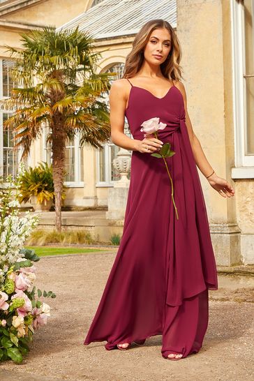Chi Chi London Red Ruched Wrap Maxi Dress